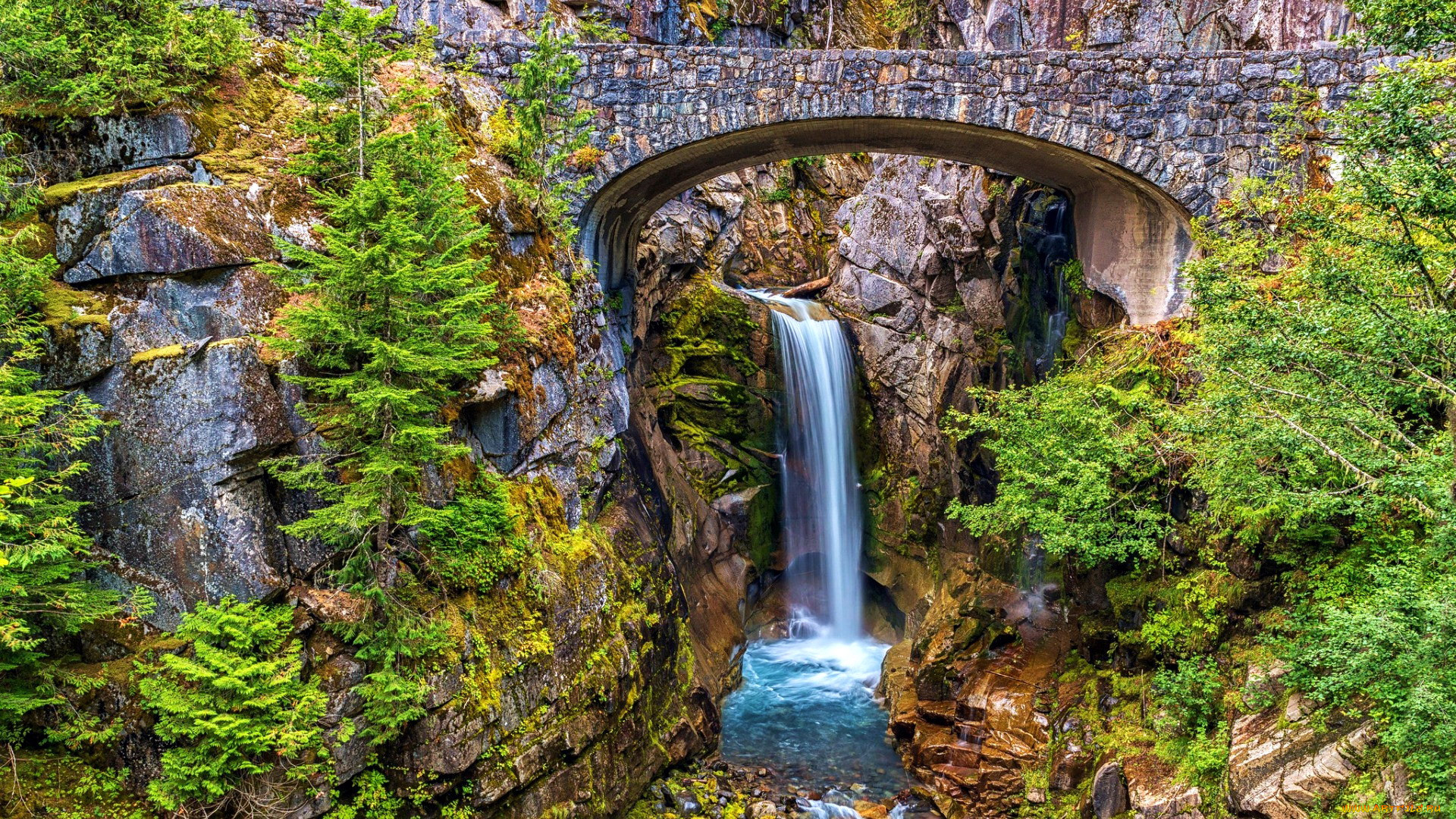 waterfall in mount rainier np, washington, , - , waterfall, in, mount, rainier, np